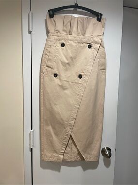 Zara Beige High-Waist Wrap Pencil Skirt with Button Detail